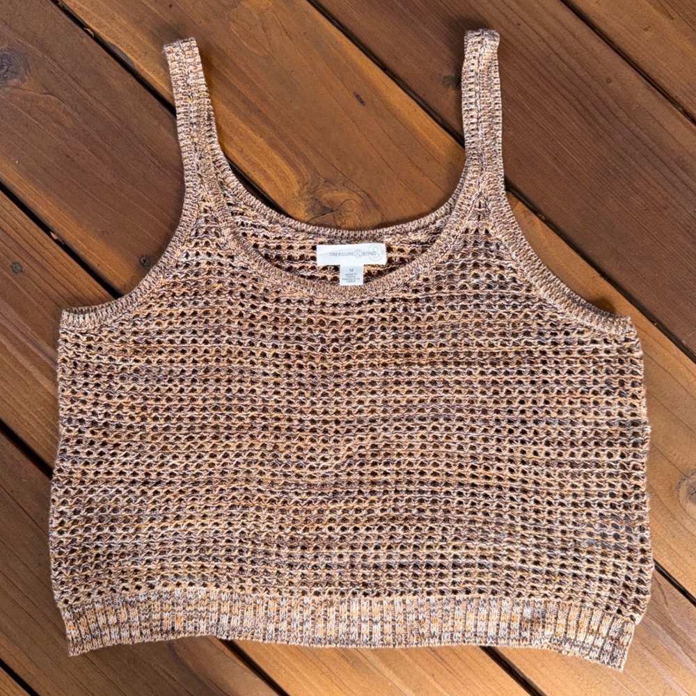 Treasure & Bond Brown Space Dye Open Knit Crop Tank Top Size Medium EUC